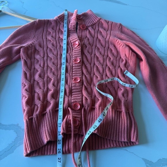 Vintage VTG Style & Co Coral Cable Knit Tie Waist Button Up Cardigan Sweater - Picture 14 of 15